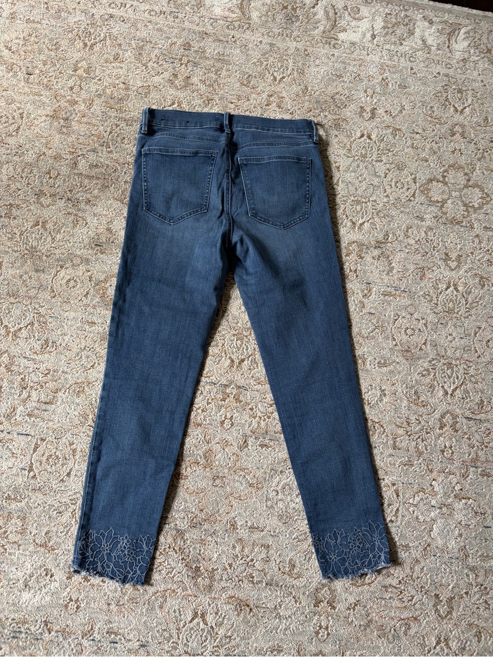 Ann Taylor Blue Skinny Jeans with Embroidered Ankles